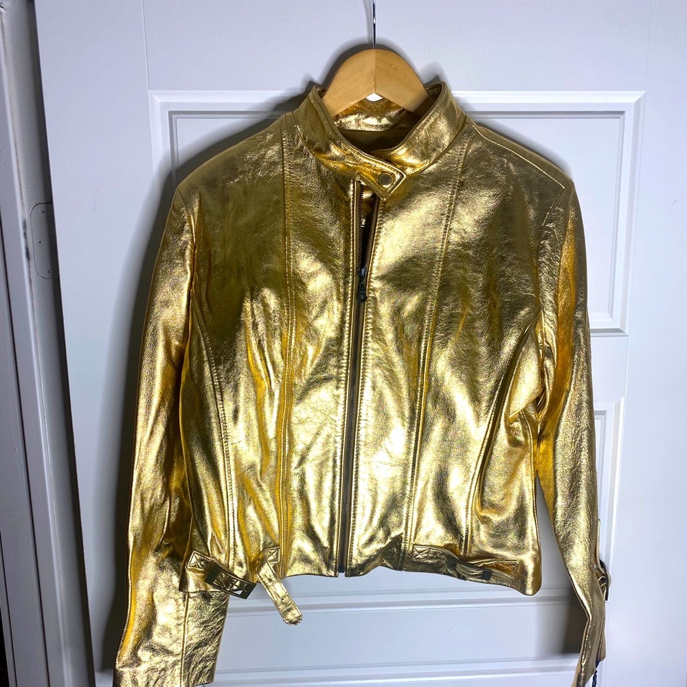 Gold metallic motorcycle jacket